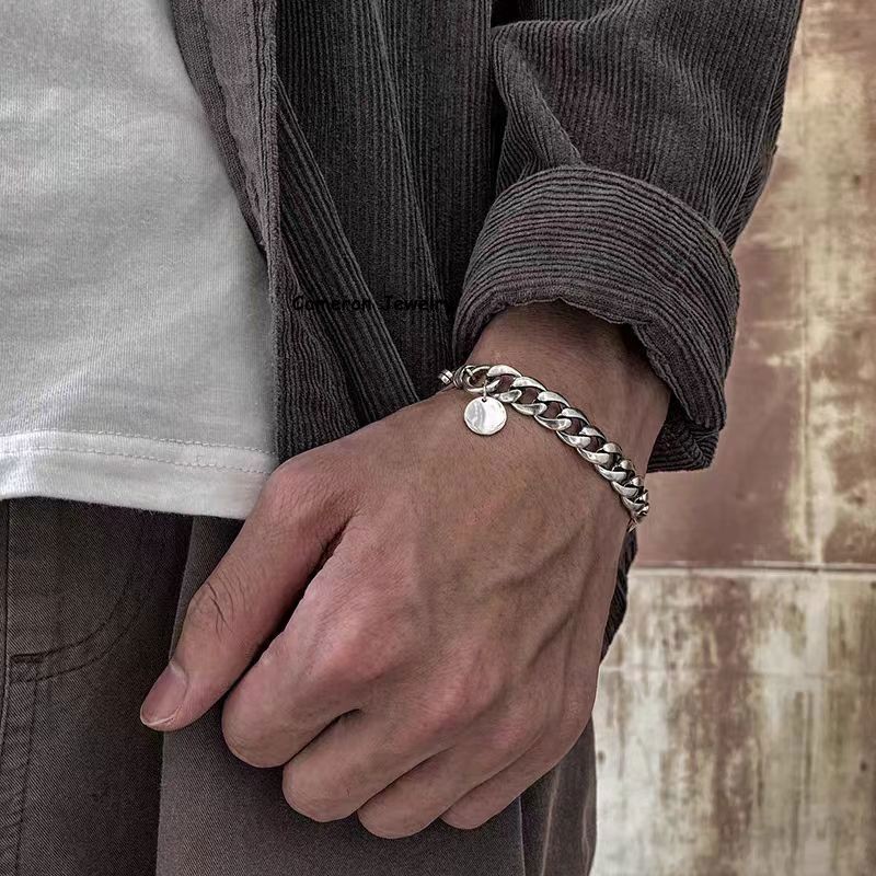 Pure 925 Sterling Silver Chain 9mm Cuban Curb Chain Bracelet For Men