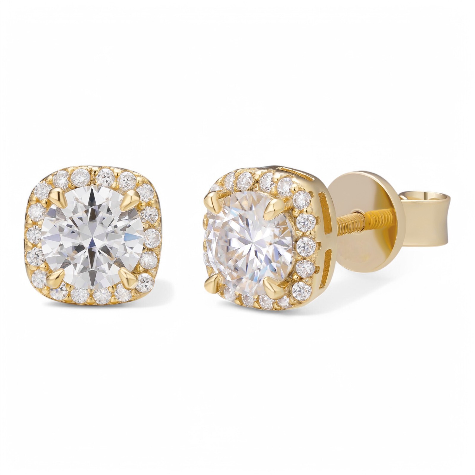 Real Moissanite Square Halo Stud Earrings 14k Gold 925 Silver HipHop Mens Ladies