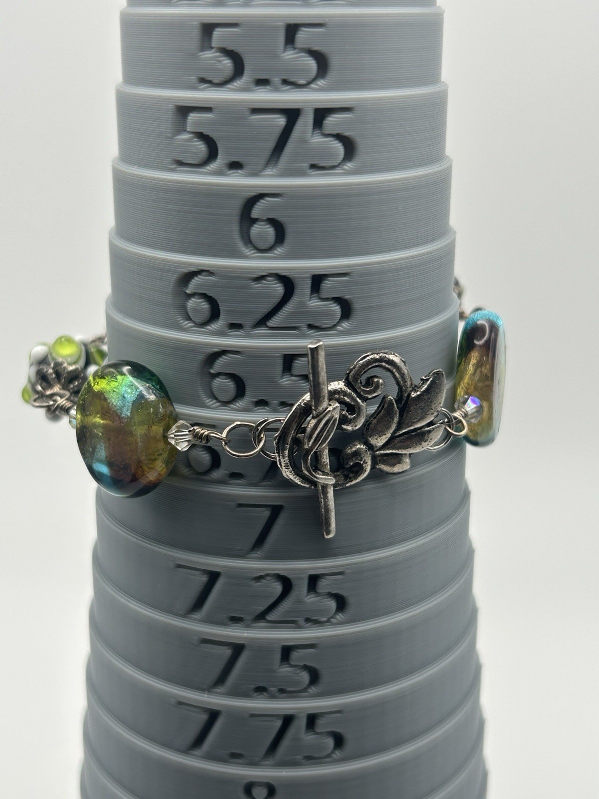 Vintage Artisan Iridescent Dichroic Glass & Bumpy Lampwork Bead Toggle Bracelet