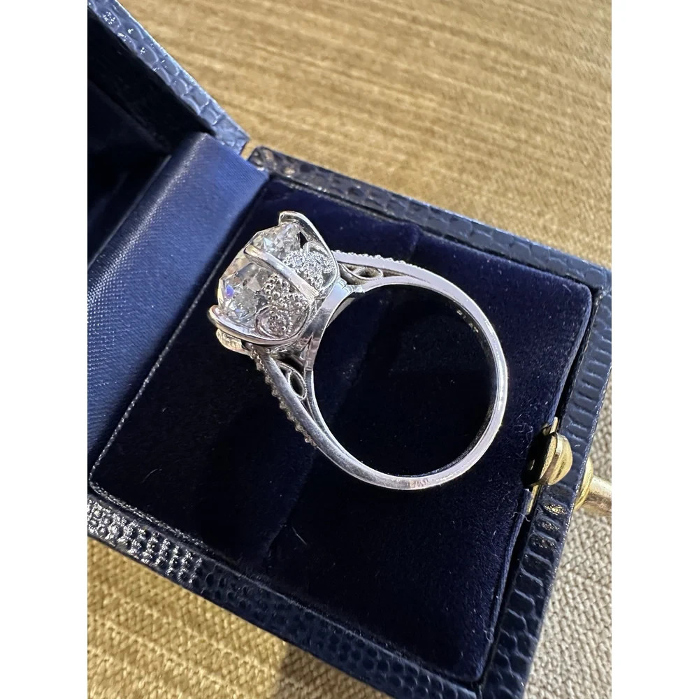 Cushion Cut 6.90 Carat Lab Grown Diamond Ring for Engagement in 14K White Gold
