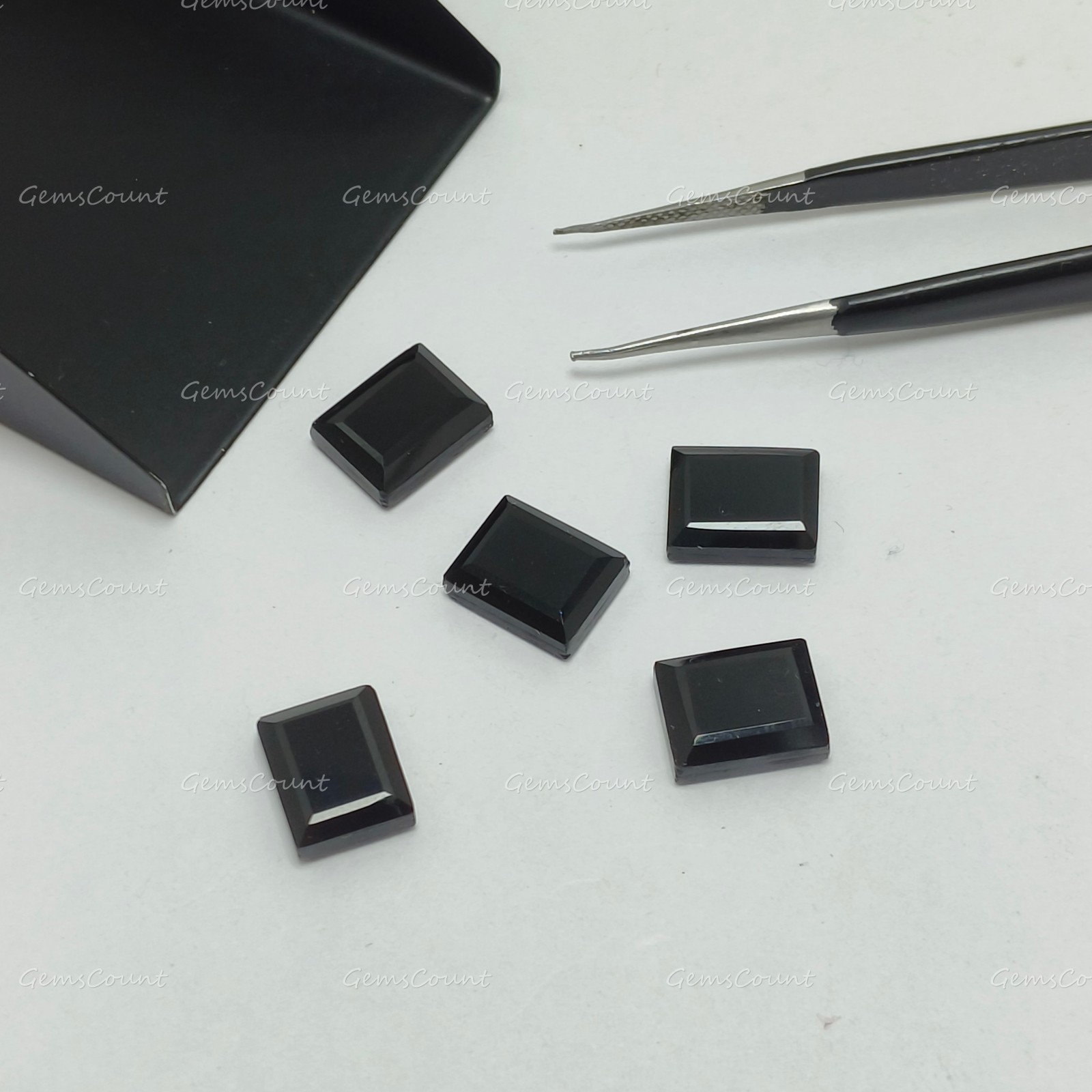 Natural Black Onyx Rectangle Flat Faceted Cut Smooth Gemstone 5x7mm-15x20mm
