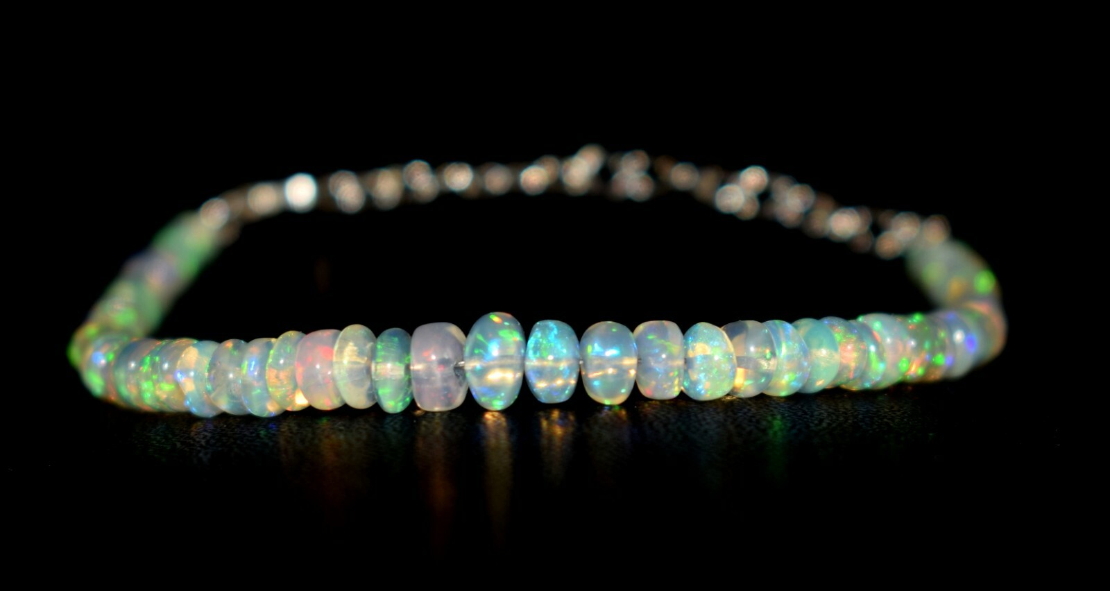 925 Sterling Silver Natural Ethiopian Opal Gemstone Beads 7″Bracelet F1730