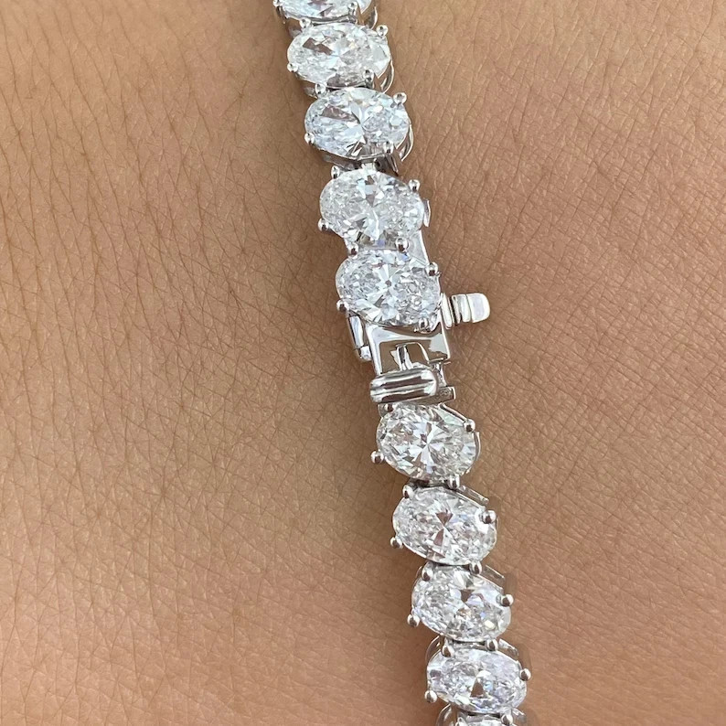 7 CT Oval F/VS1 Lab Grown Diamond Engagement Gift Tennis Bracelet 14K White Gold