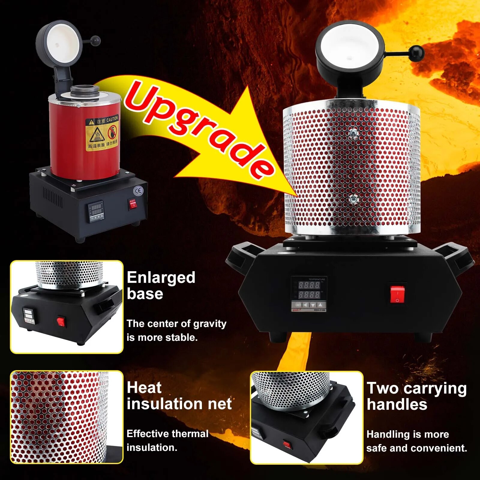 1-3KG 1600W Gold Melting Furnace 1150°C Jewelry Metal Casting