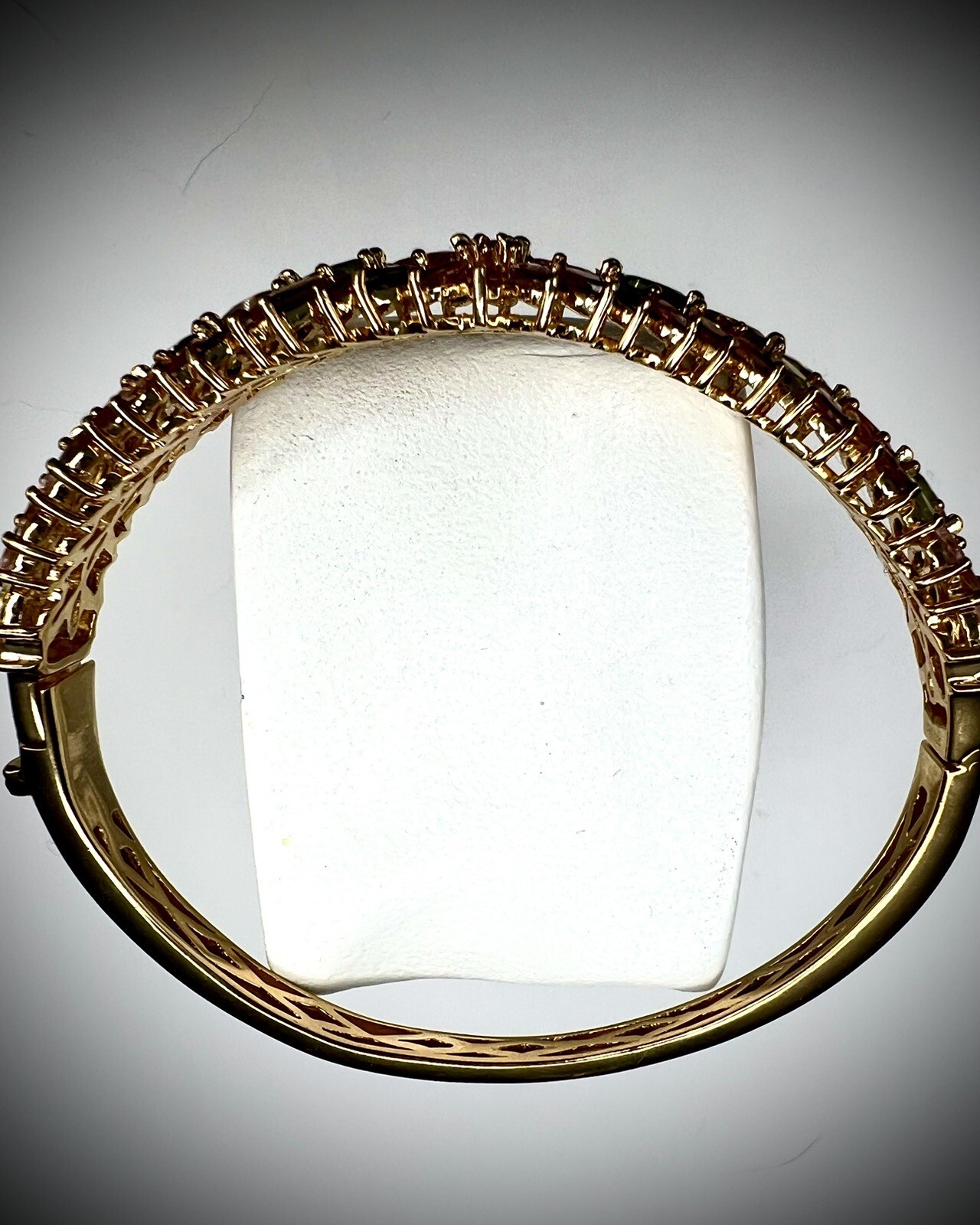 Multi-Tourmaline Bangle Bracelet in Yellow Gold Over Sterling Silver 6.50 In NEW