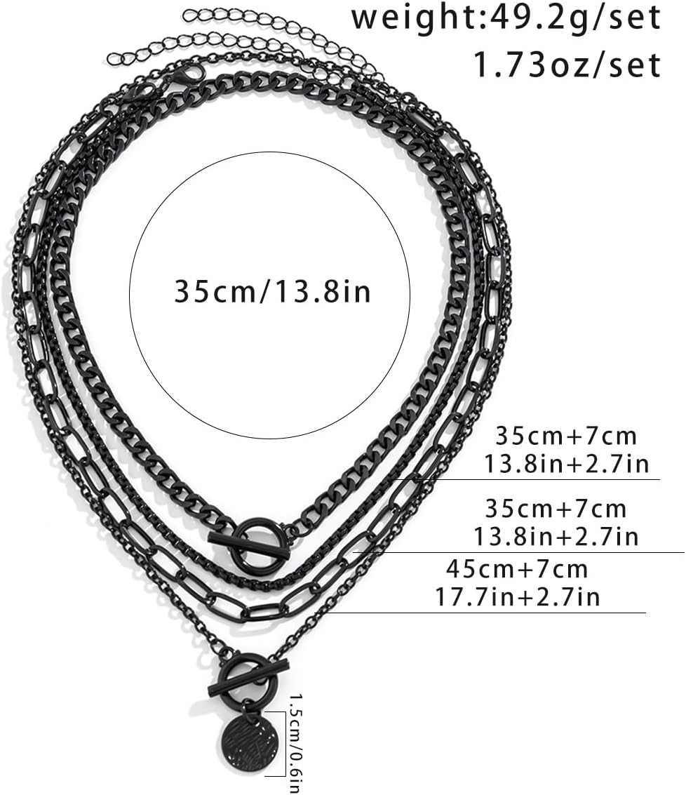 Gold Layered Stack Necklace Set for Women, Retro Thick Cuban Chain Coin Medallio