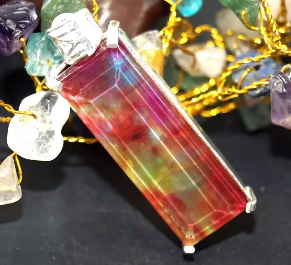 Natural Certified Ammolite 925 Silver Emerald Pendant HG Gemstone 50.45 Ct+