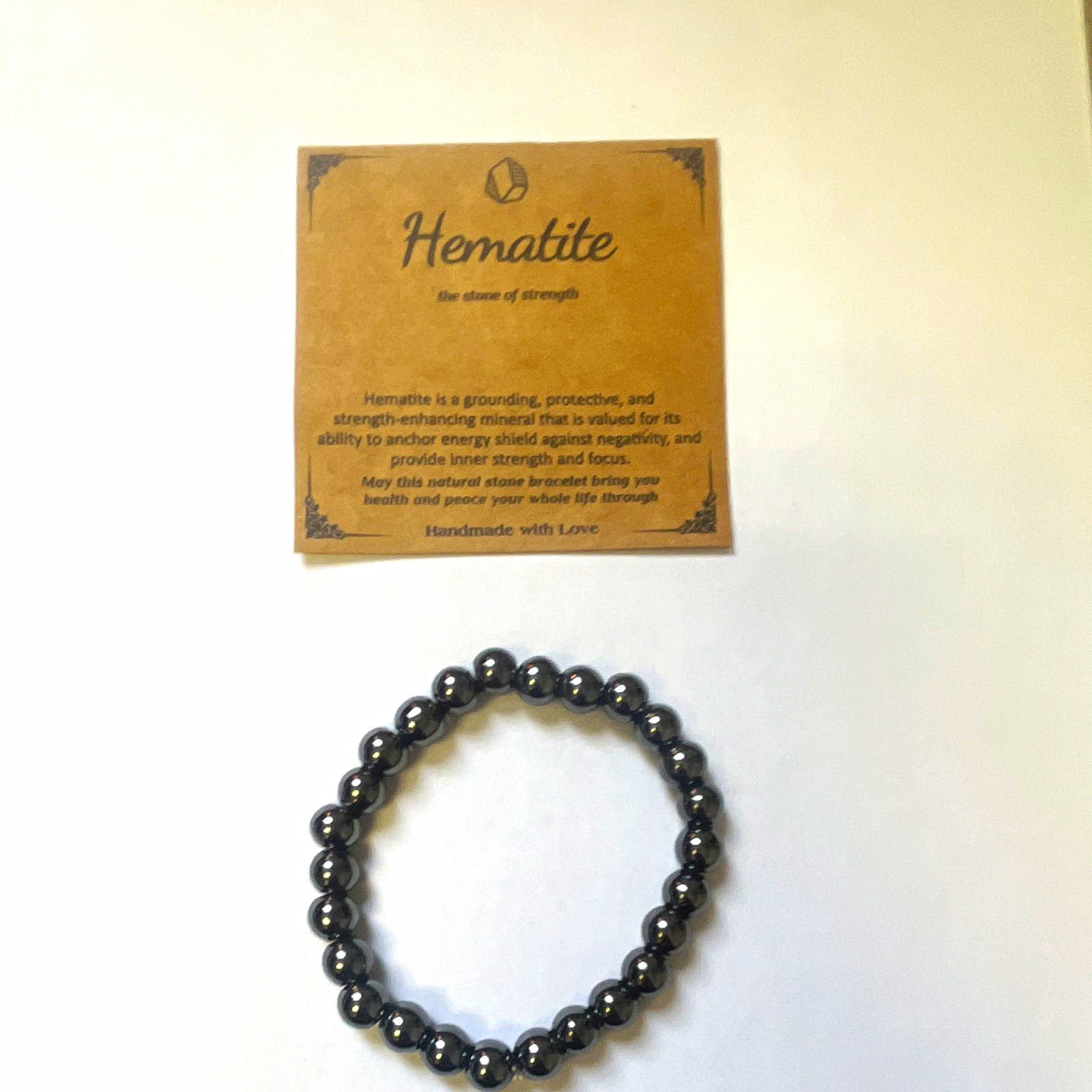 Hematite Round Bead Stretch Bracelet Black Stone Beaded No Clasp Handmade