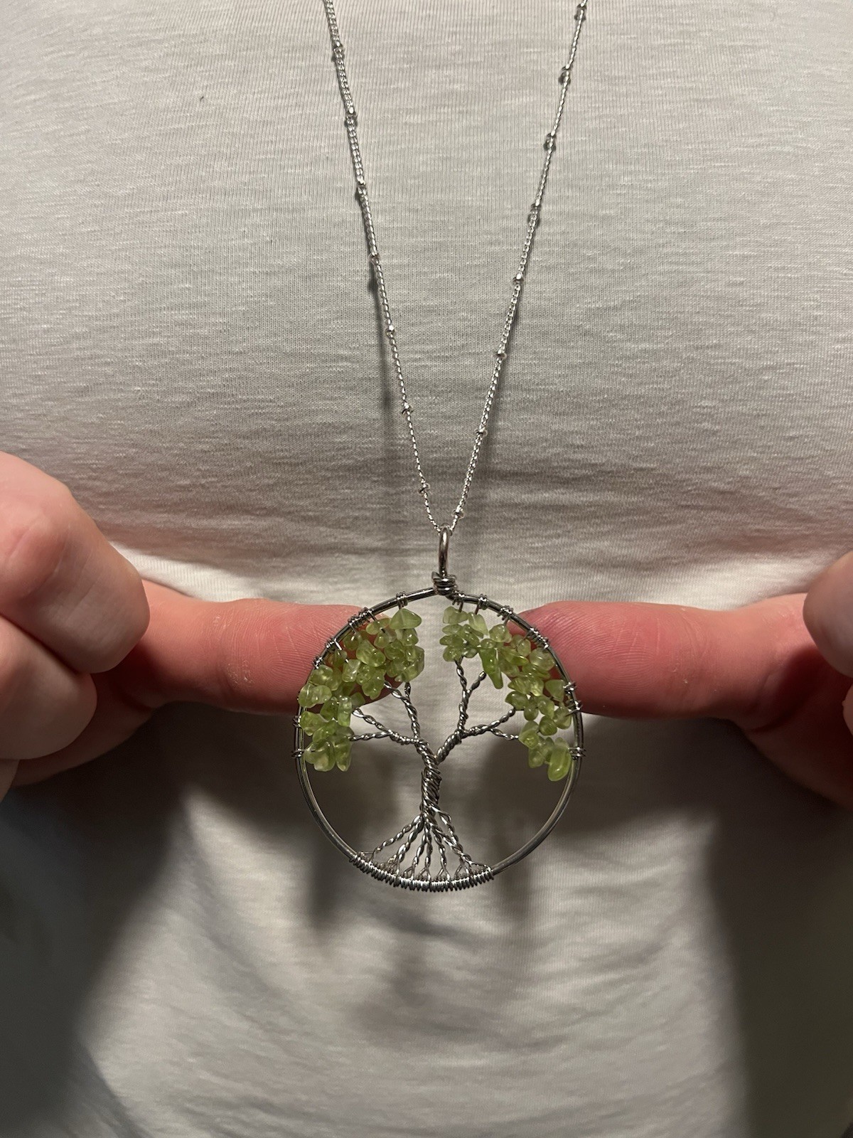 NATURAL PERIDOT TREE OF LIFE WIRE WRAPPED PENDANT STONE GEMSTONE