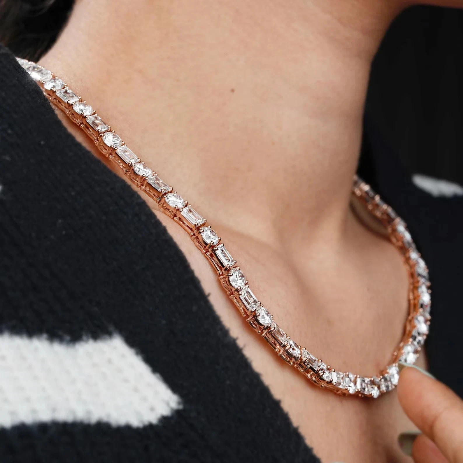 13Ct Round Cut Lab Created Diamond Women’s Tennis Necklace 14K Rose Gold Plated
