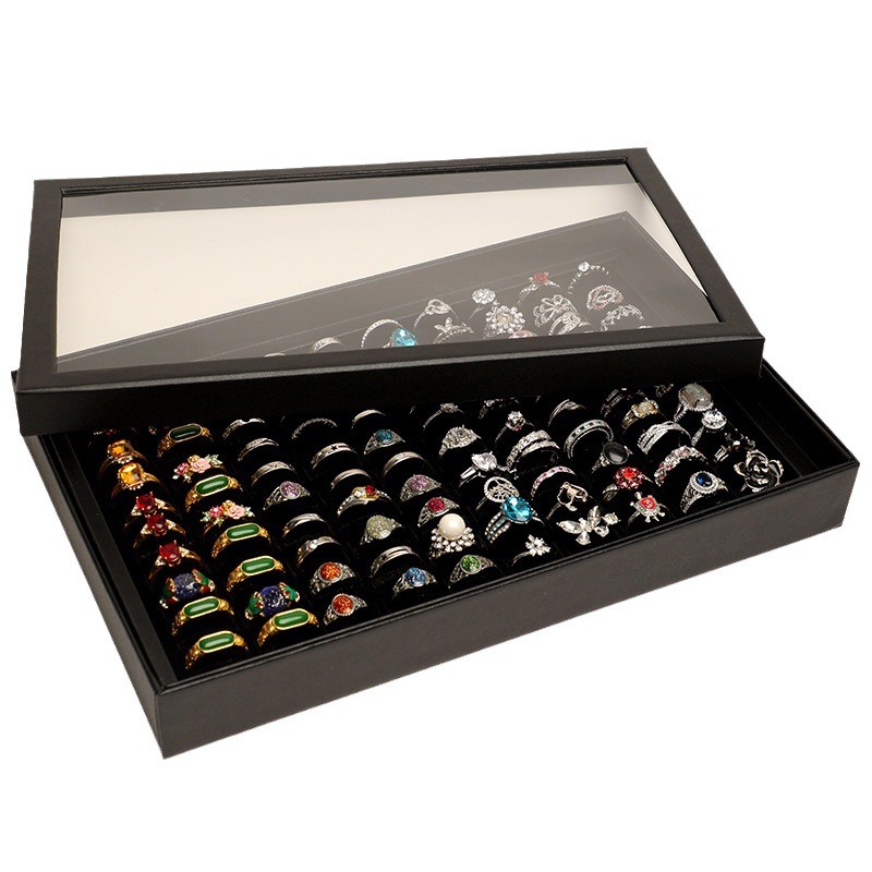 100 Slots Jewelry Ring Display Organizer Tray Holder Earrings Storage Boxes Case