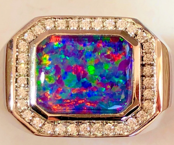 Heavy SS 10 SOLID Natural Australian Black Red Opal Men’s ring Signet SEE VIDEO