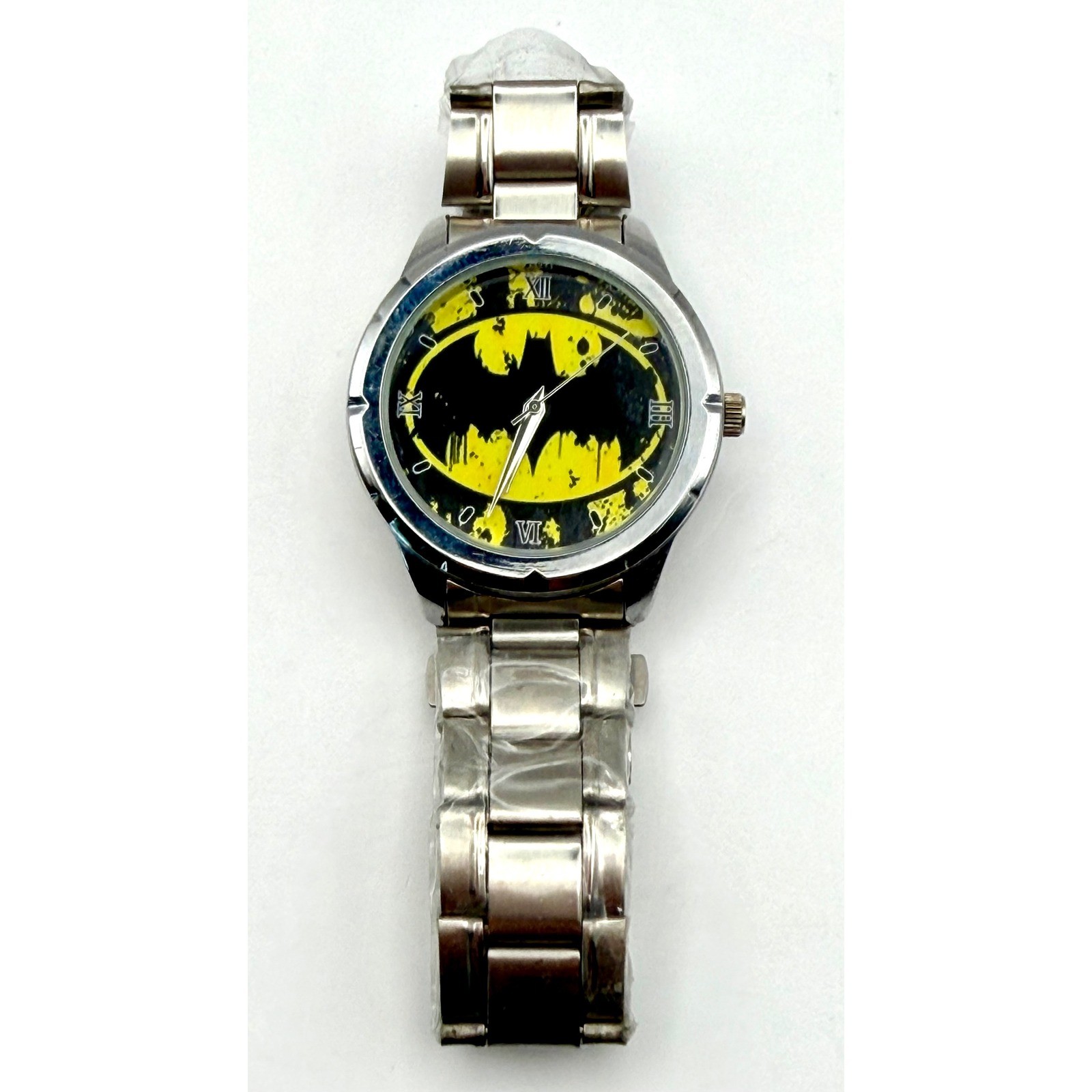 Batman DC Comics Watch Silver Tone Stainless Steel Link Bracelet New Battery