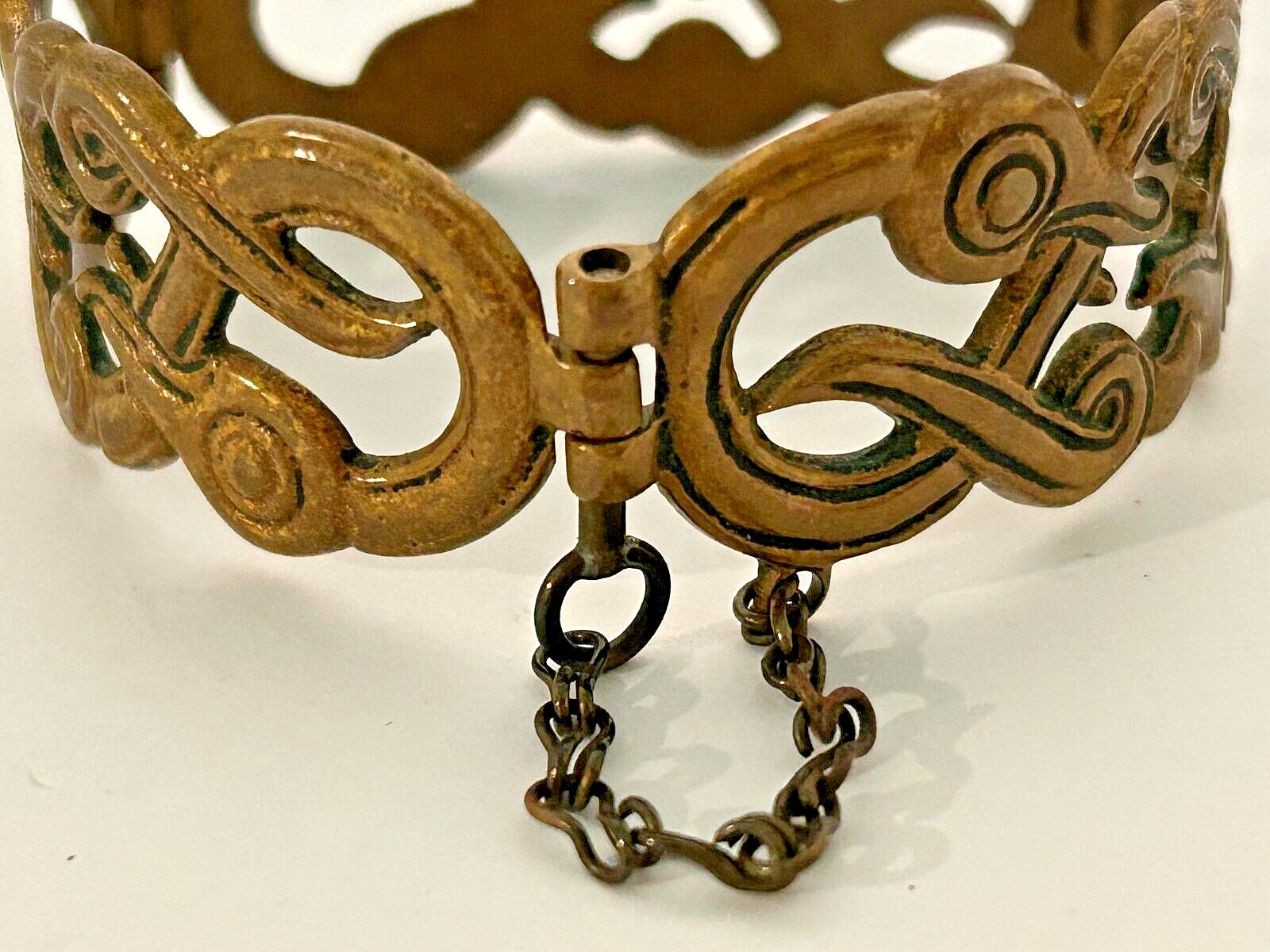 1970s Bronze Hinged Bangle Bracelet from Finland Repro of Mythological Iku-Turso