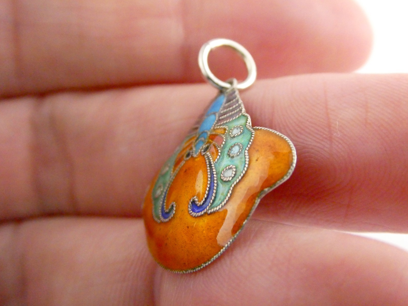 Vintage Chinese Export Sterling Silver Enameled Butterfly Charm Pendant AS IS