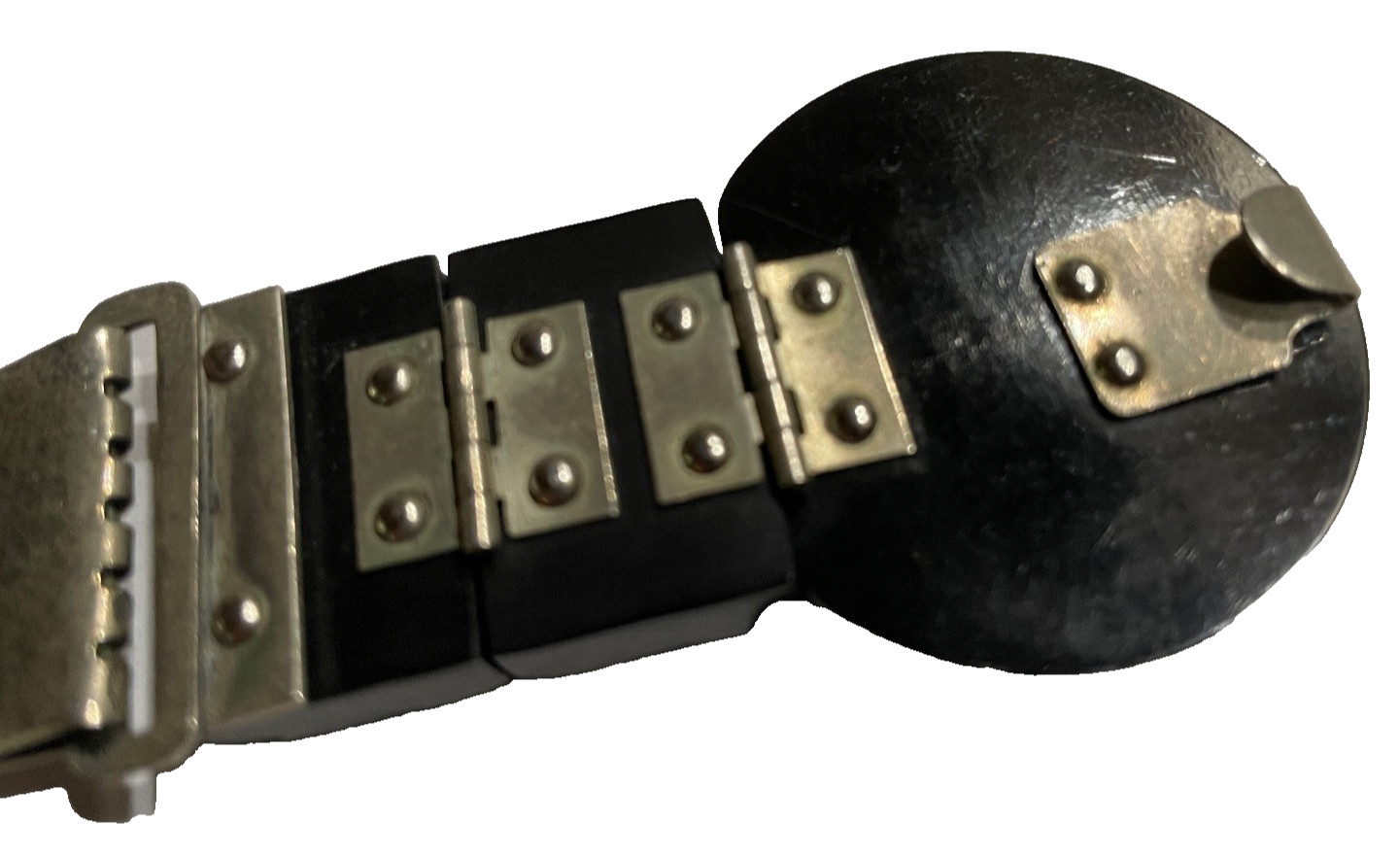 Chrome & Black Resin Machine Age Bracelet. Fits up to 6.75″ Wrist. 1940s.