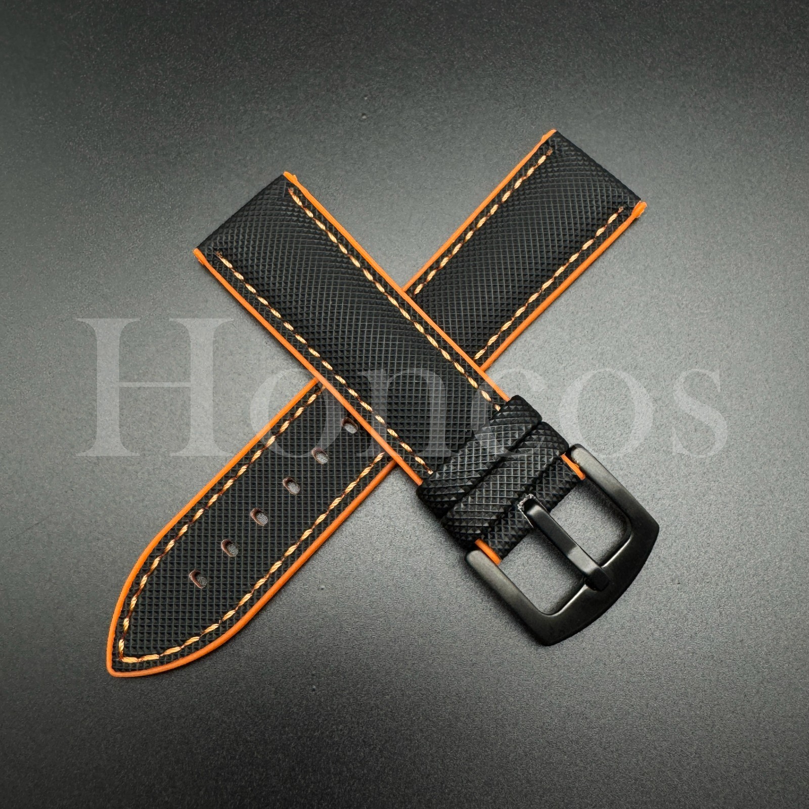 20 22 MM BK/ORG Hybrid Nylon Rubber Strap Watch Band Buckle fits for Longines US