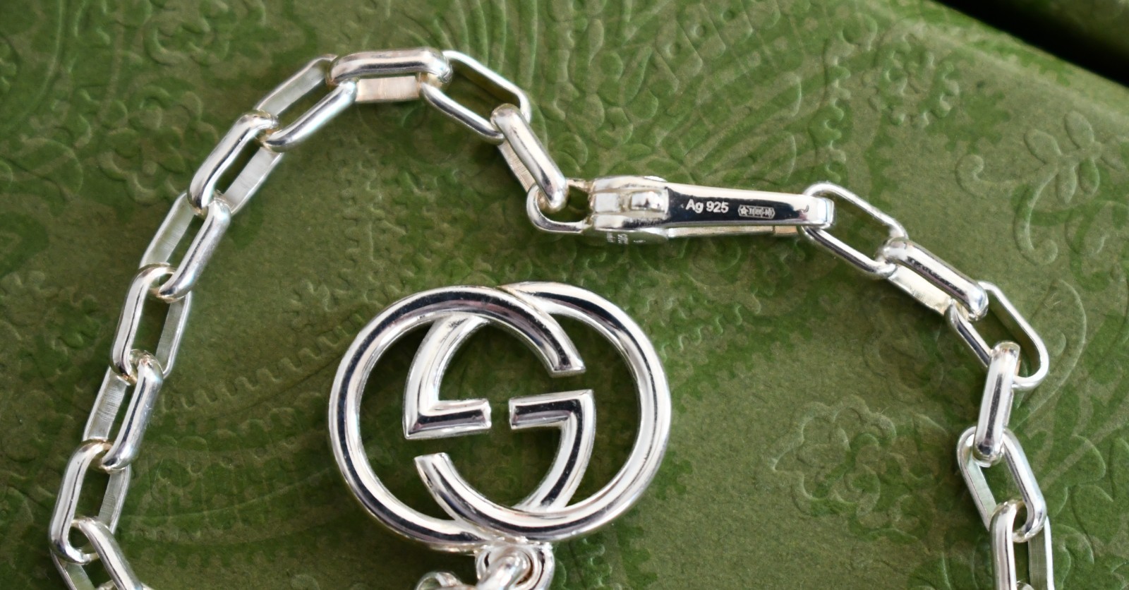 🆕New GUCCI Interlocking G Charm 925 Sterling Silver Bracelet IT-18 US-7/7.5