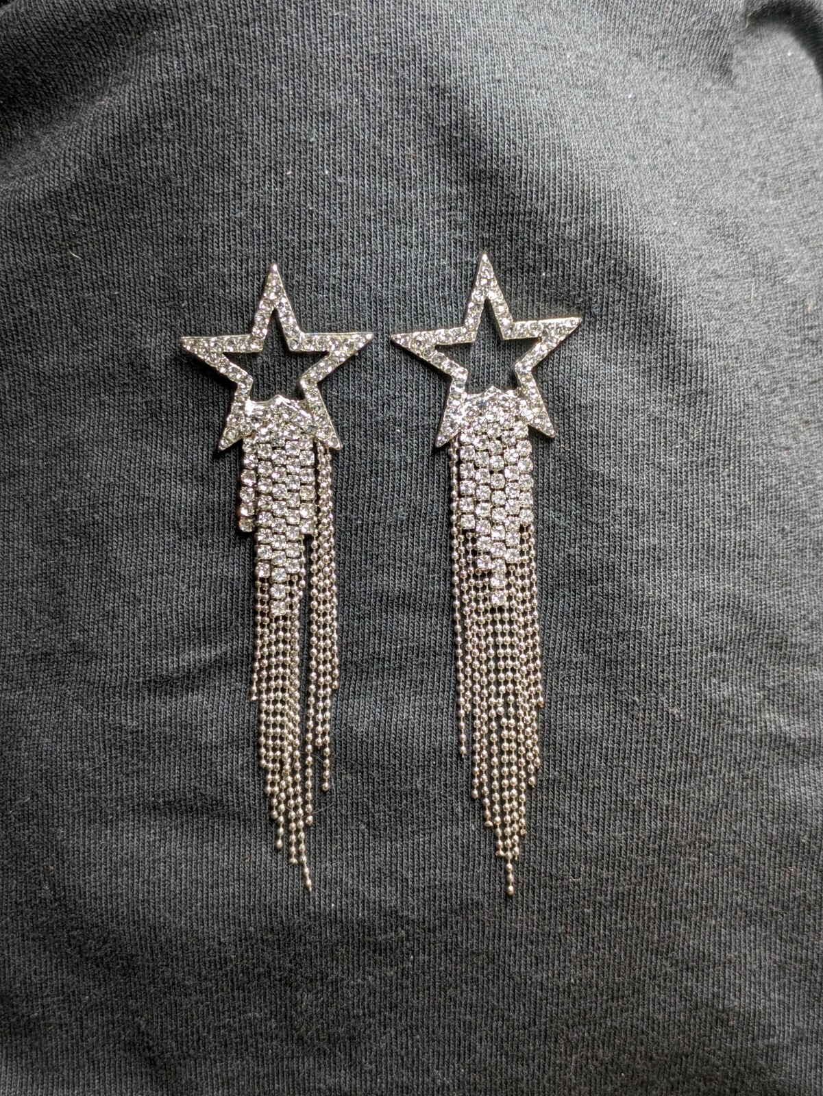 Rhinestone Star Tassel Silver Color Stud Earrings FREE SHIPPING & GIFT BOXED