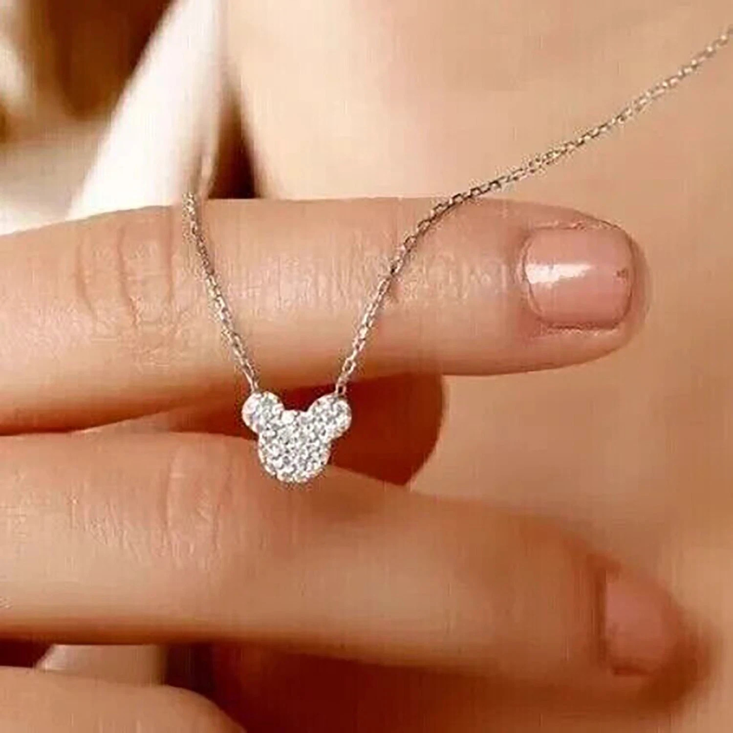 1 Ct Round Simulated Diamond Mickey Mouse Pendant Necklace 14K White Gold Plated