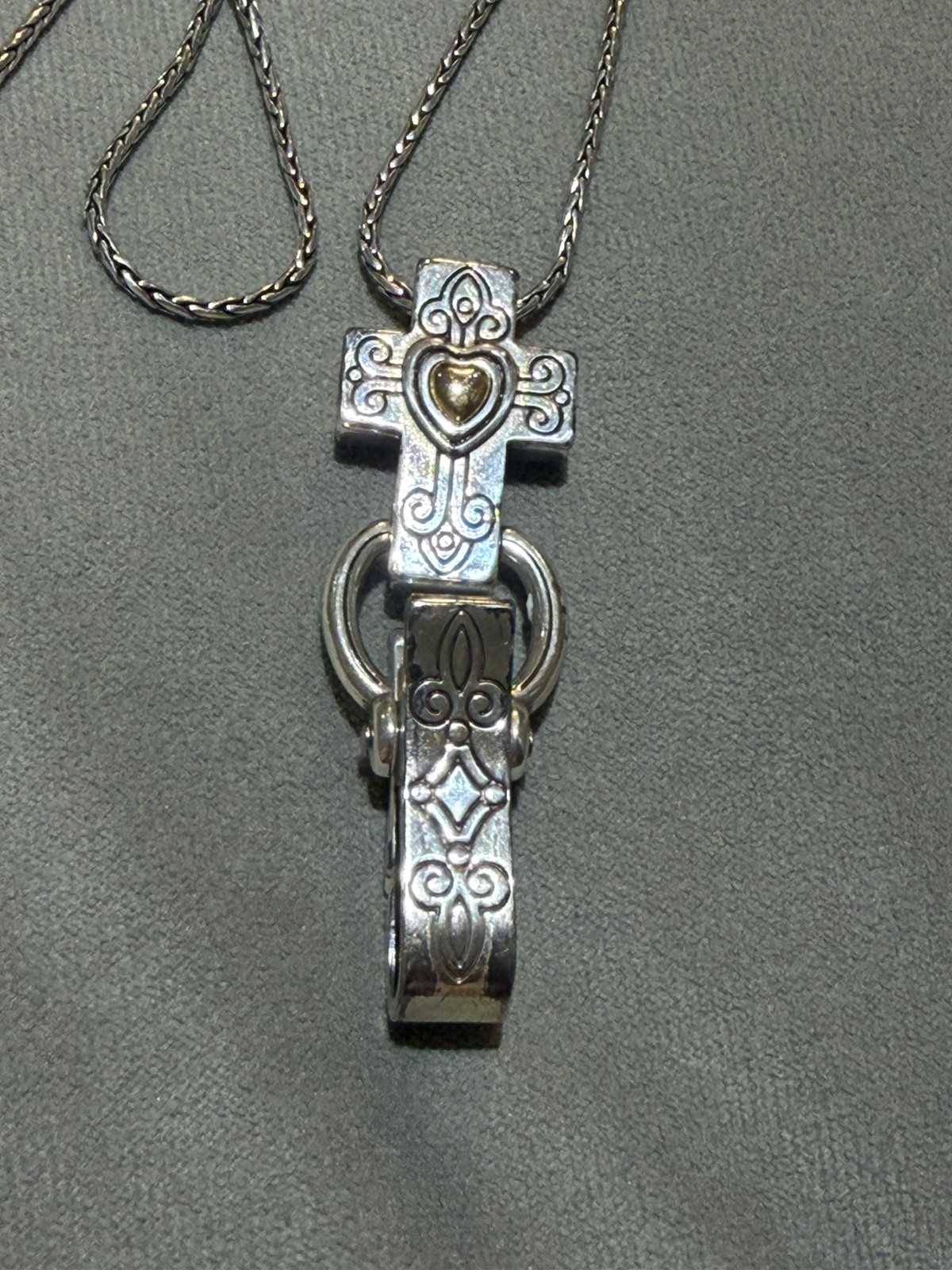 Vintage Brighton Seville Two-Tone Cross Lanyard Badge ID Holder Necklace Signed