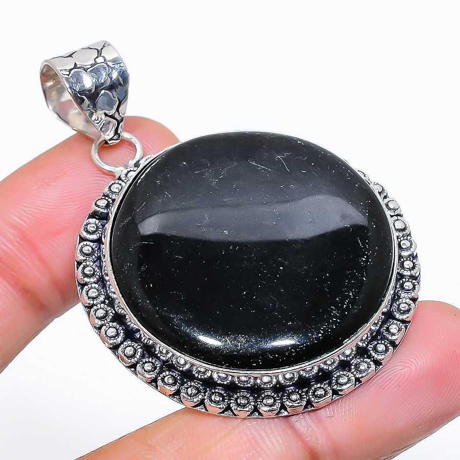 Black Onyx Gemstone Handmade 925 Sterling Silver Jewelry Pendant 2.09″ v866