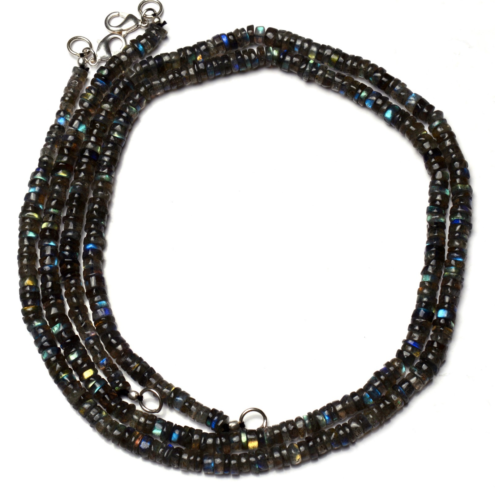 Natural Gem Blue Fire Labradorite 5MM Approx. Smooth Heishi Beads Necklace 17.5″