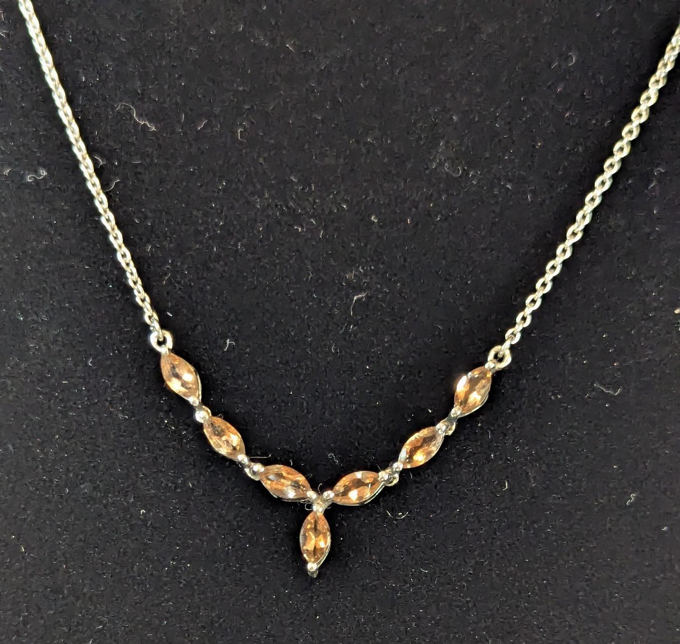 925 Silver Imperial Topaz Marquise Champagne Stone Necklace Vintage 26.7.12-14