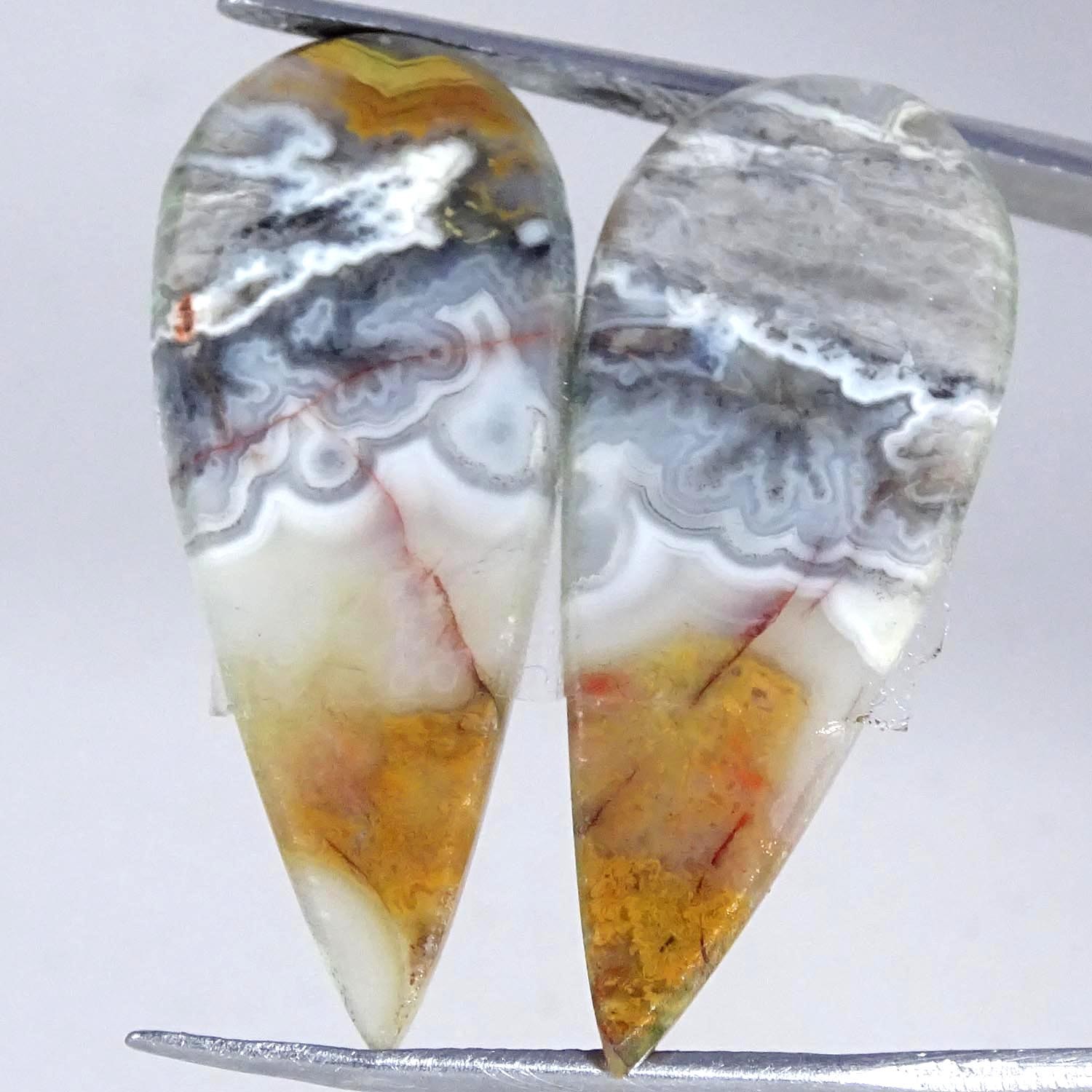20.50Cts AAA Natural Fine Crazy Lace Agate Pair Pear Cabochon 13X32X3MM
