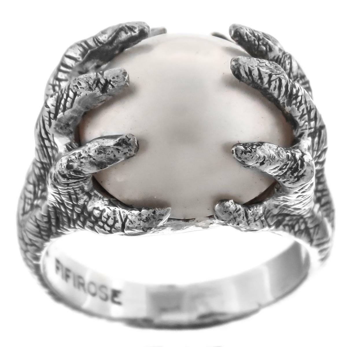 White Mabe Cultured Pearl Eagle Claw 925 Sterling Silver Ring