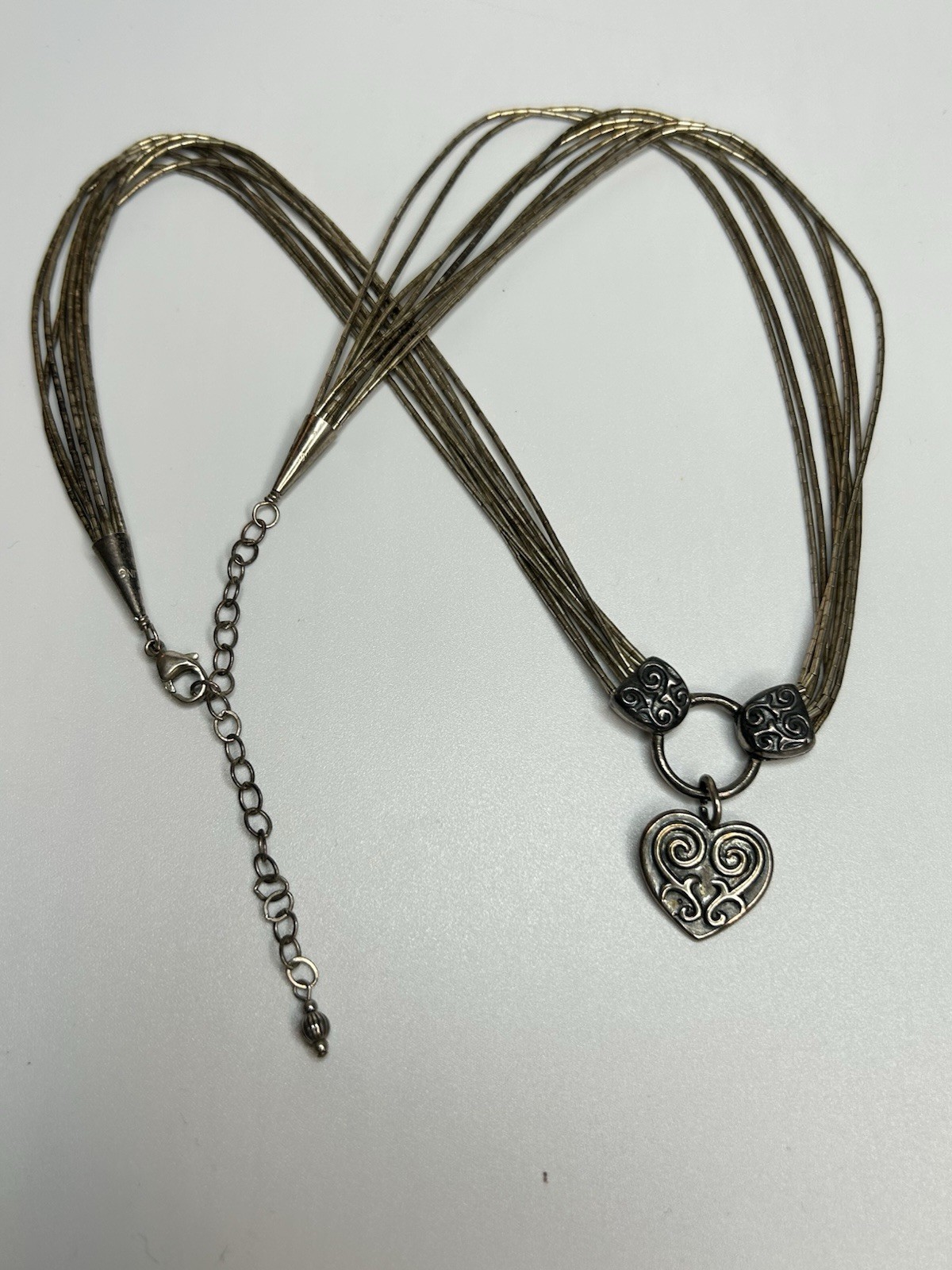 Shube Scrolled Heart Necklace Liquid Sterling Silver 925 Multi Strand 19-22”