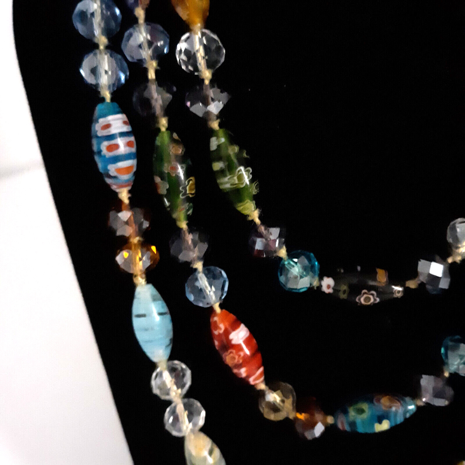 VTG Millefiori Style Art Glass Beads & Crystals Hand Knotted 25″ Stand Overhead