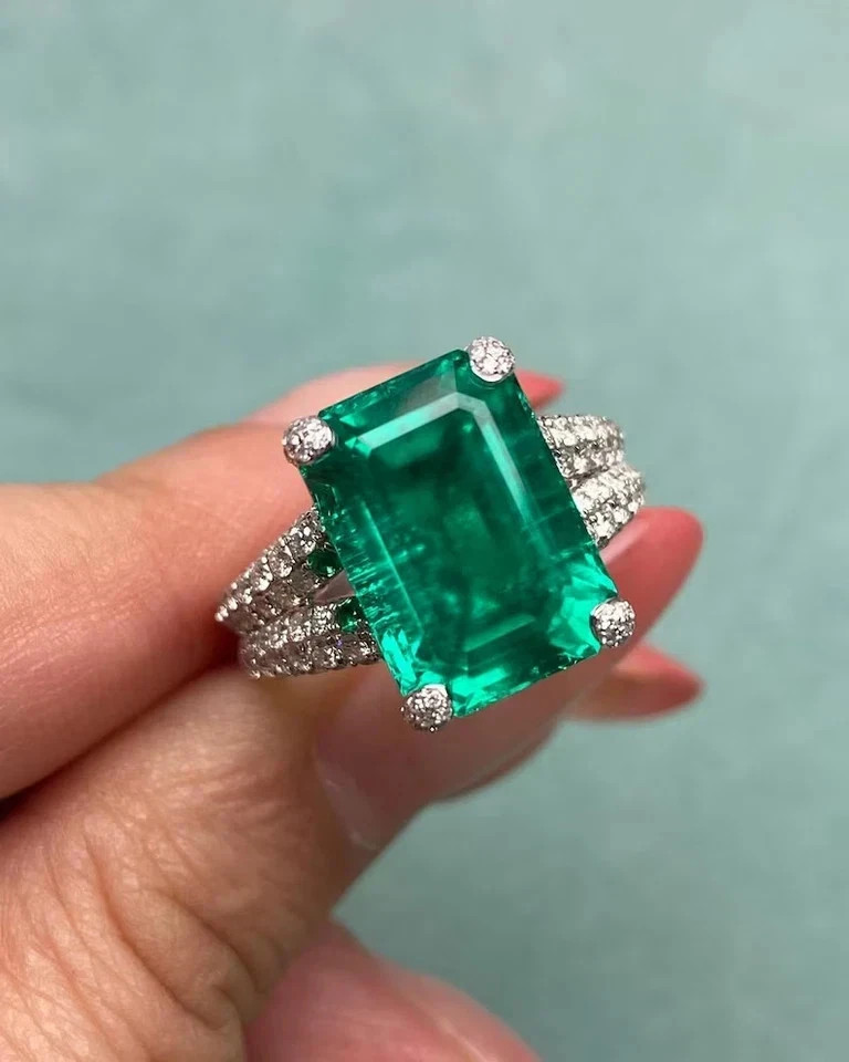 5.00Ct Emerald cut Natural Emerald Diamond 14K Solid White gold Luxury Rings