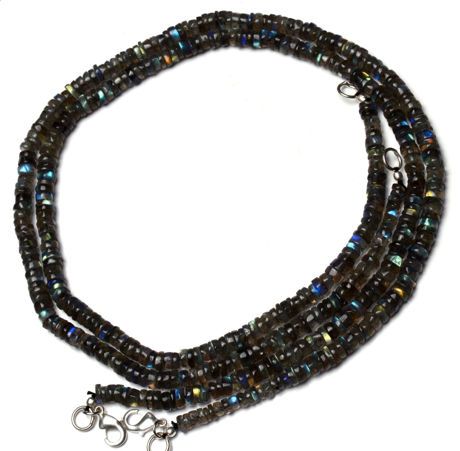 Natural Gem Blue Fire Labradorite 5MM Approx. Smooth Heishi Beads Necklace 17.5″