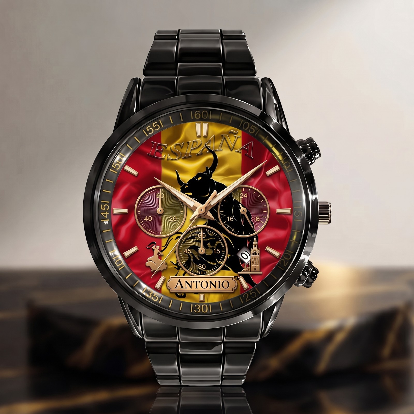 Personalized Spain Heritage Stainless Steel Watch Travel Gift