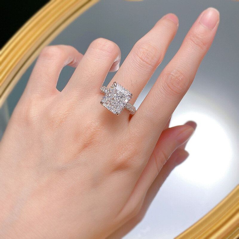 8CT Radiant Shape Natural Stone 925 Solid Silver Engagement Ring 2 Colour 10X12