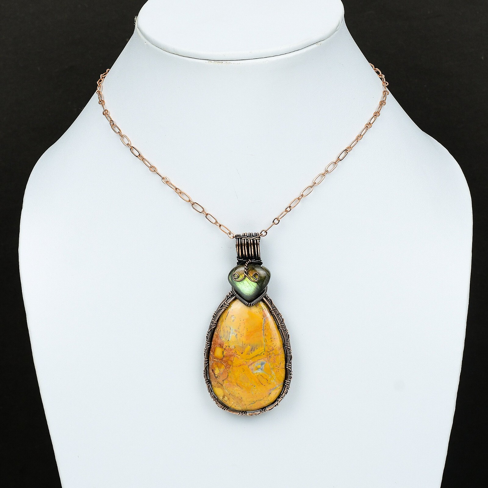 Gift For Her Copper Maligano Jasper Gemstone Jewelry Wire Wrapped Pendant 3.07″