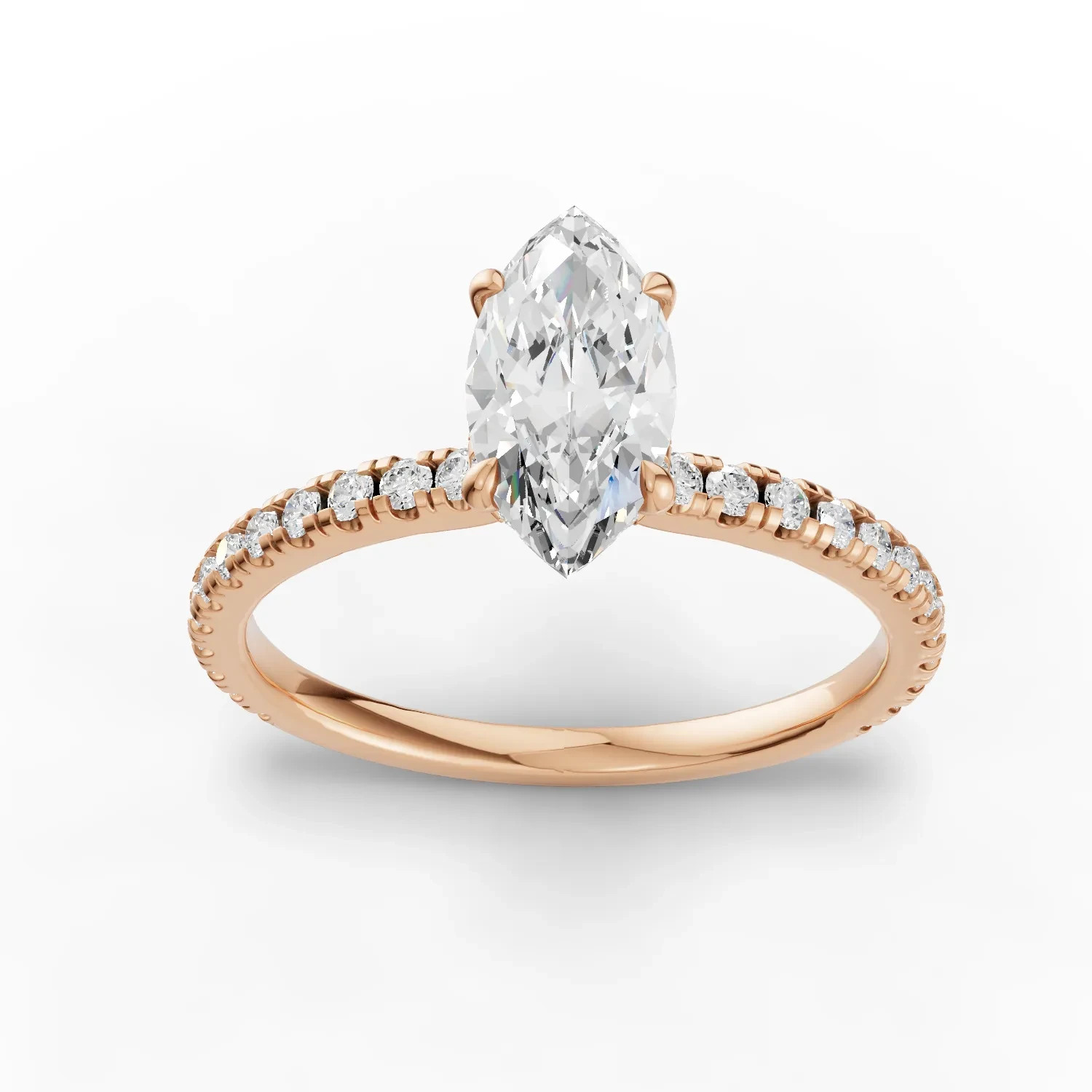 0.98 CT Marquise Solitaire Pavé Hidden Halo Lab Grown Diamond Ring 18K Rose Gold