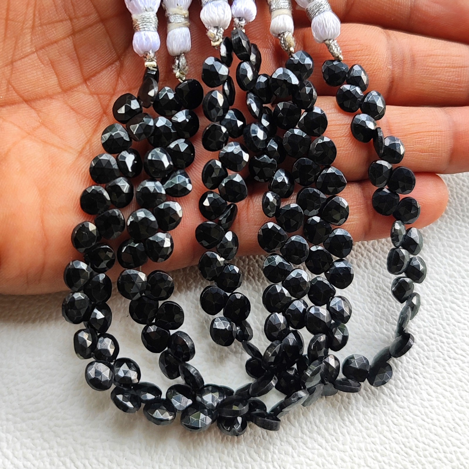 Genuine India Black Spinel 6mm Faceted Heart Briolette Beads 7″ Gemstone Strand