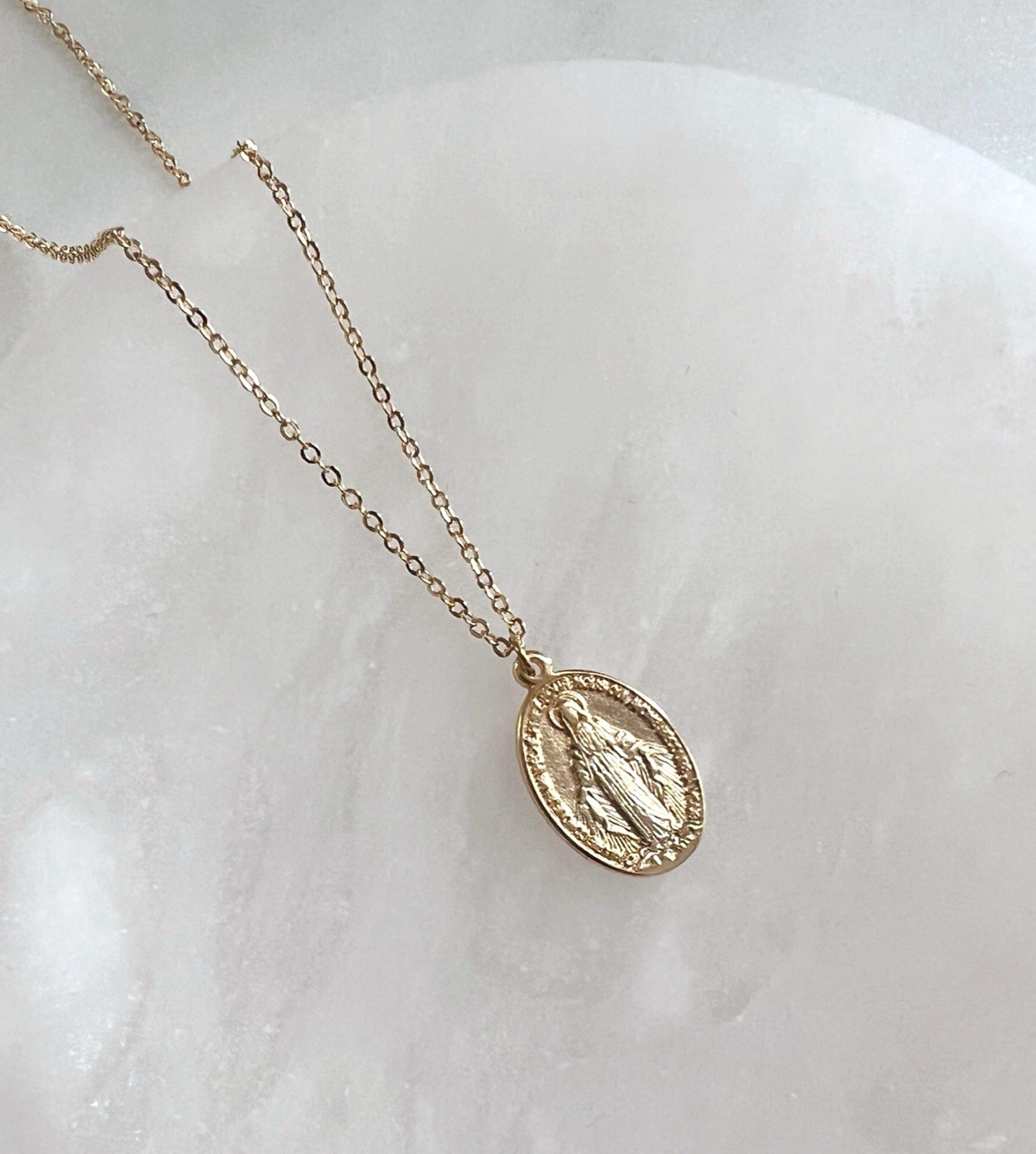 Miraculous Medal Necklace Gold Saint Mary Necklace Virgin Mary Pendant Necklace
