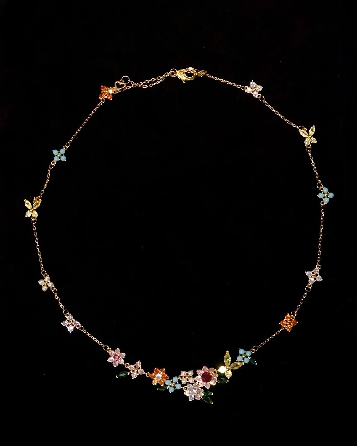 Floral Crystal Jewelry Set – Colorful Statement Necklace, Bracelet & Earrings