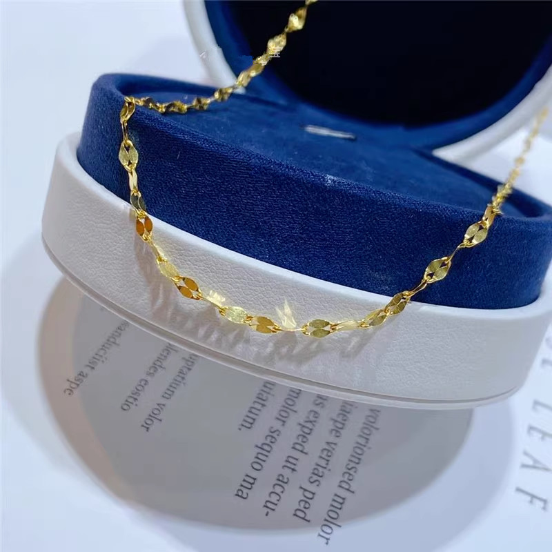 0.9mm Real Au750 Pure 18K Yellow Gold Chain Women Kiss Lip Link Necklace 17.9″