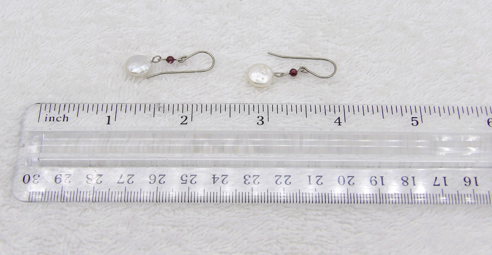 3mm Red Garnet & 9mm Coin Freshwater Pearl Stainless Steel Dangle Earrings ERD34
