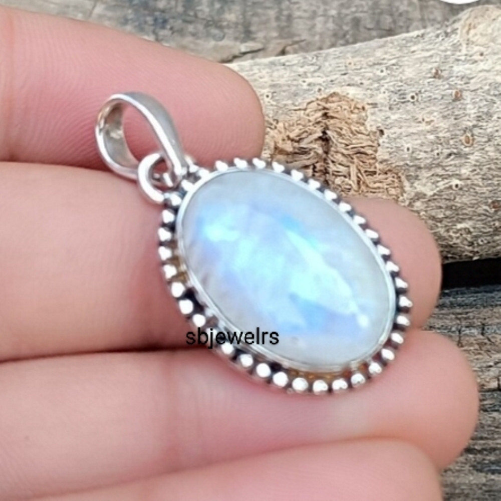 Moonstone Gemstone 925 Sterling Silver Handmade Boho Pandant Wedding Gift E-02