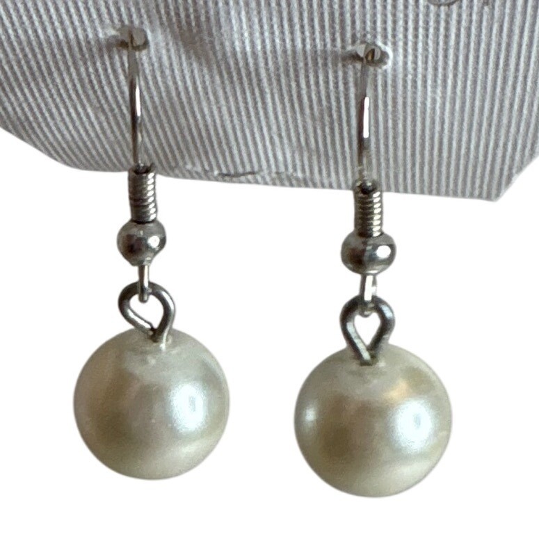 Fashion Jewelry Pearl Drop Earrings Lead Free Nickel Free Silver Tone New