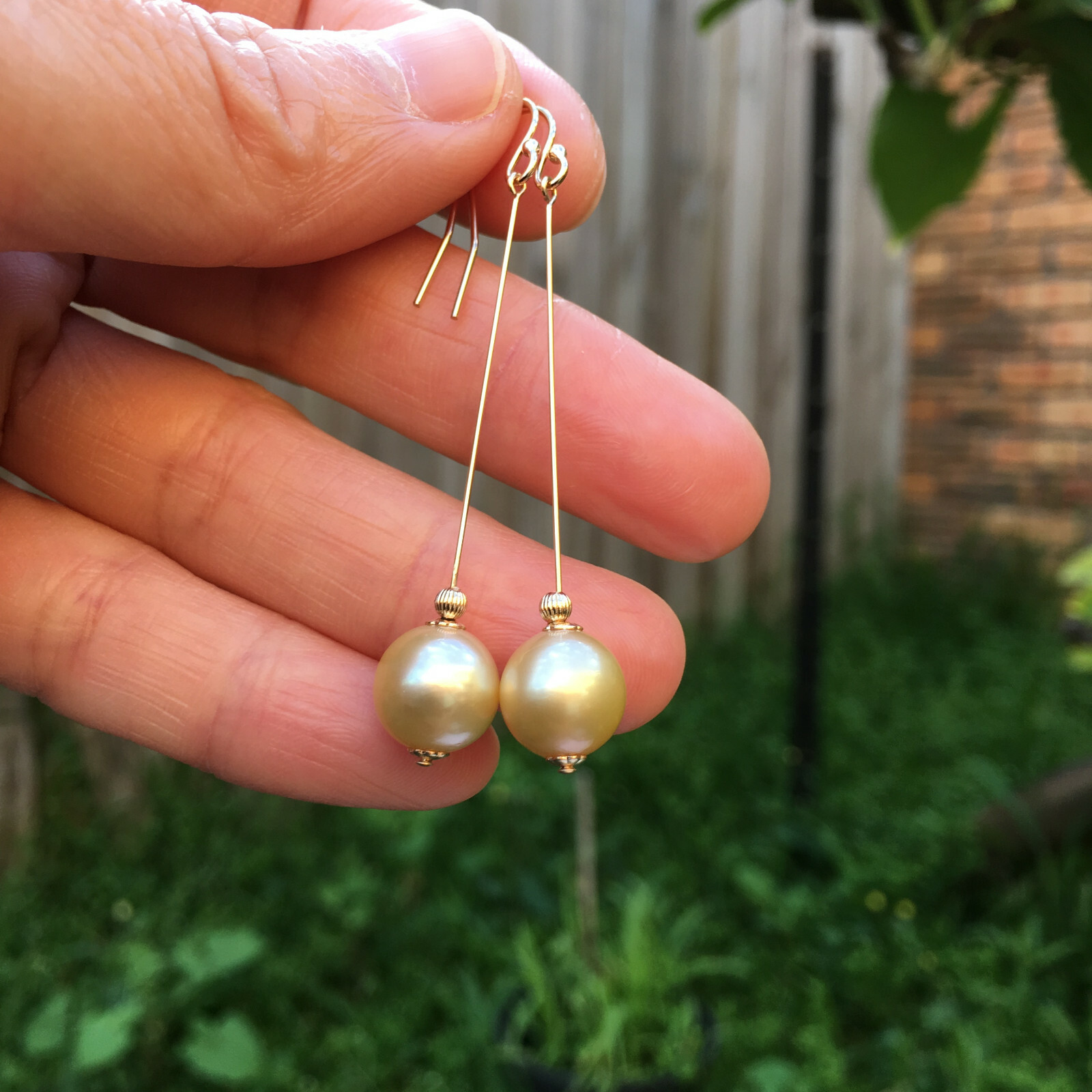 9.5-10mm natural high luster Australia gold seawater Pearl 14KGF Earring 57mm #2