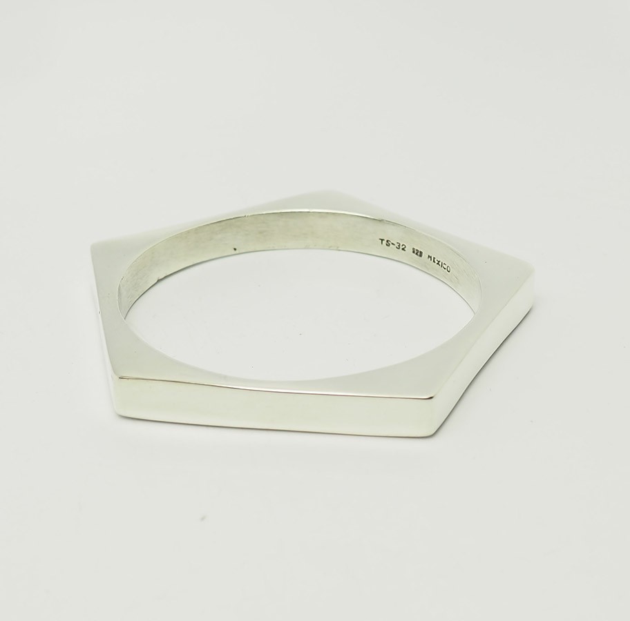 Fun industrial sterling silver pentagon star shape bangle bracelet Mexico
