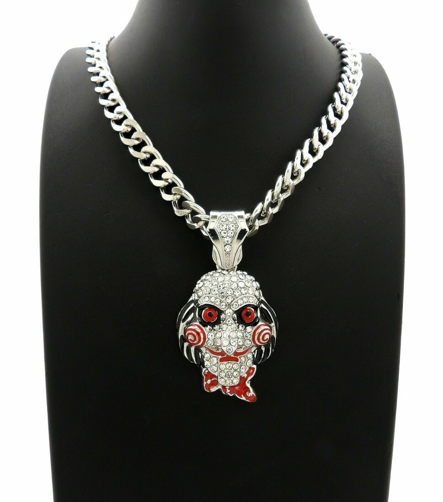 Hip Hop Iced Tekashi69 Jigsaw pendant 10mm 20″ Cuban Chain Choker Bling Necklace