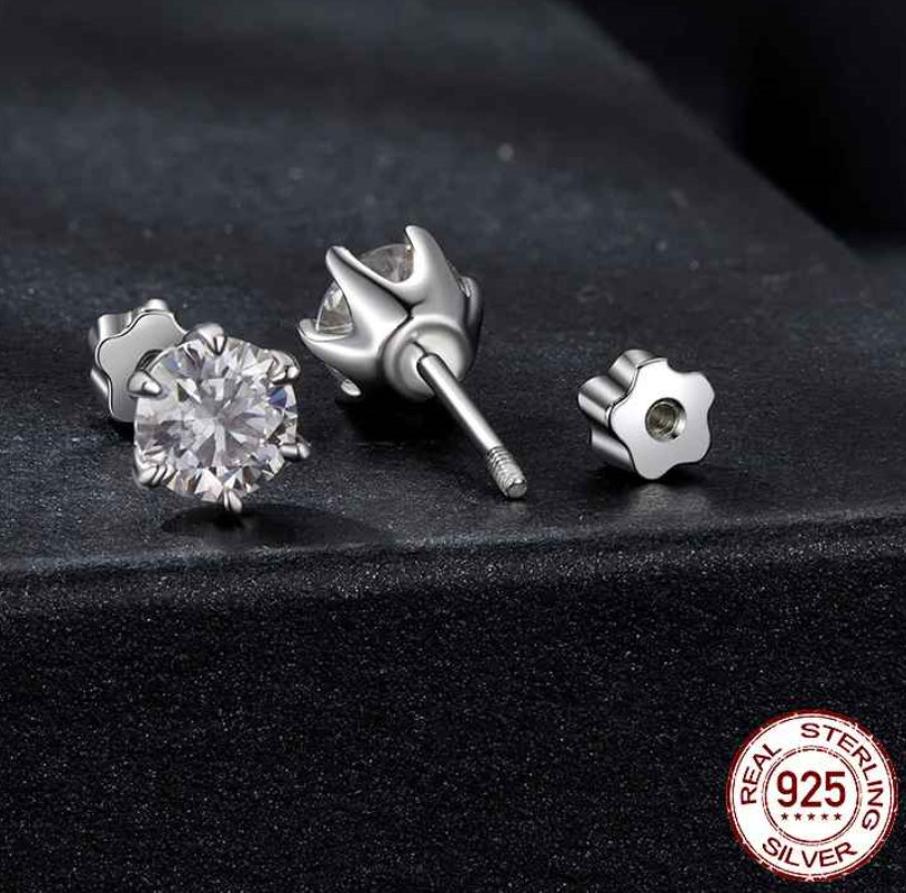 18k White Gold Plated 1CT Moissanite Screw Back Stud Earrings for Women With GRA
