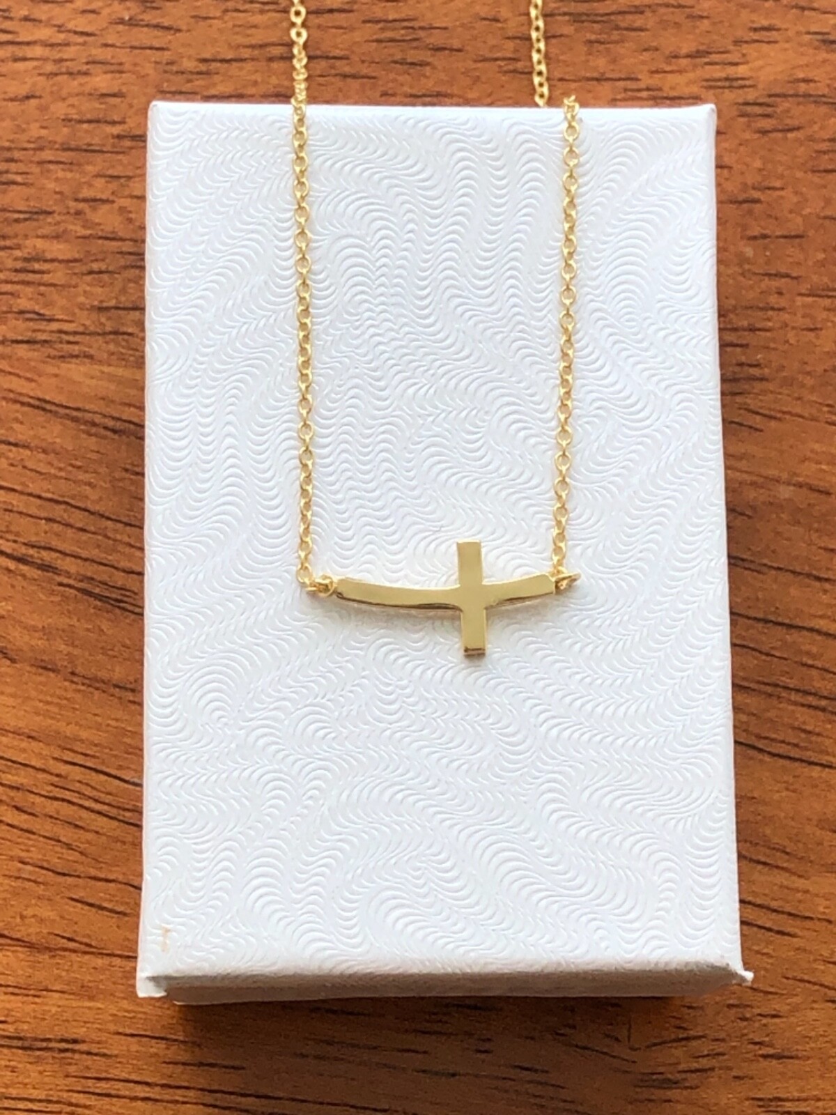 925 Sterling Silver Sideways Curved Plain Cross Pendant Necklace Women 15mm 17.5